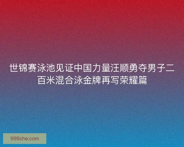世锦赛泳池见证中国力量汪顺勇夺男子二百米混合泳金牌再写荣耀篇