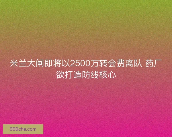 米兰大闸即将以2500万转会费离队 药厂欲打造防线核心
