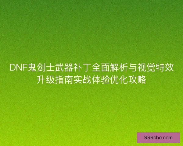 DNF鬼剑士武器补丁全面解析与视觉特效升级指南实战体验优化攻略